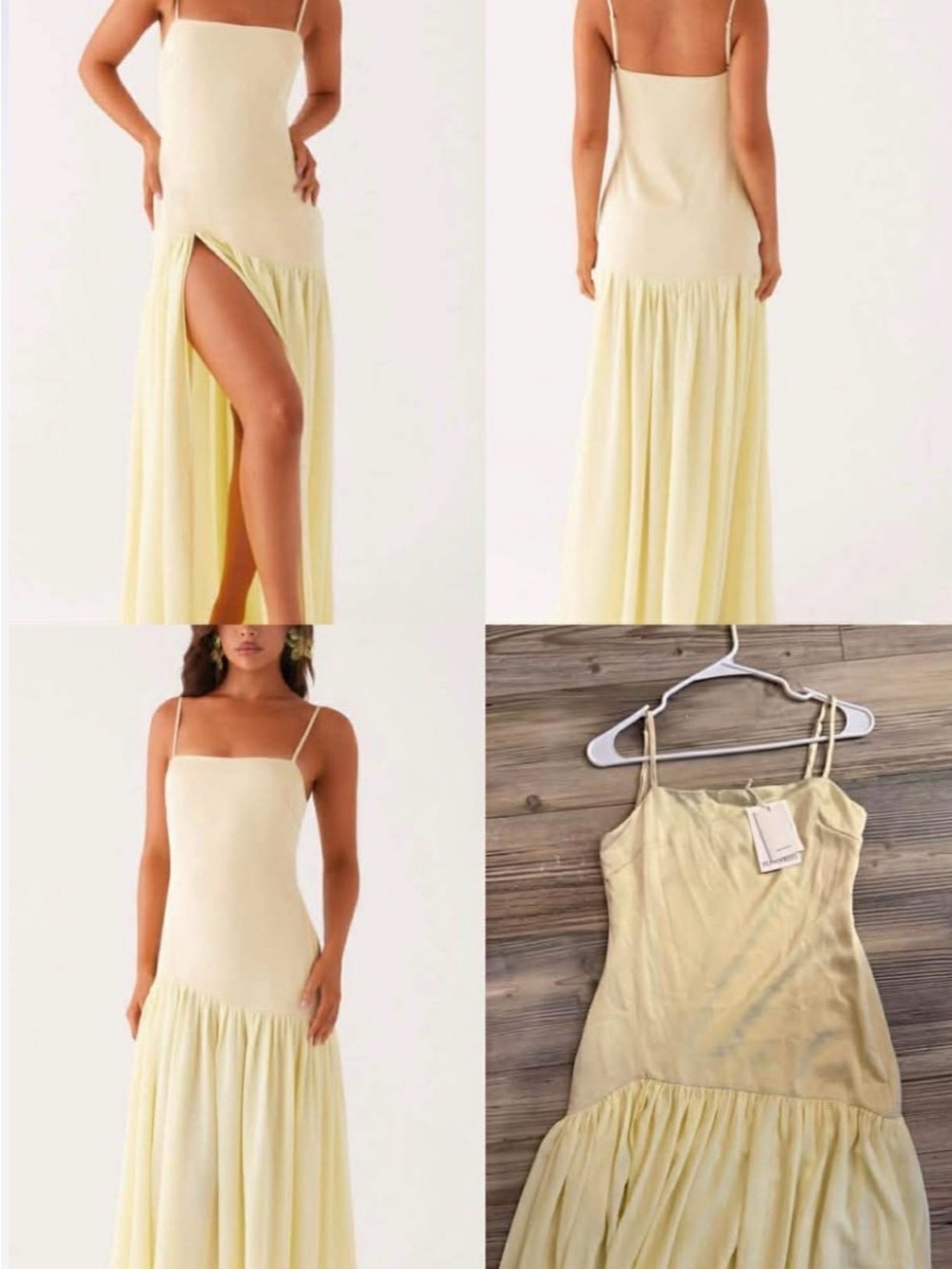 Peppermayo Pale Yellow Spaghetti-Strap Maxi Dress with High Side Slit